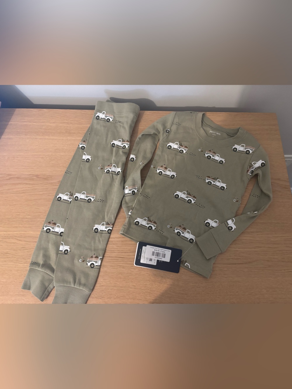 PETIT LEM 2T Green Pajama Set with Truck Print